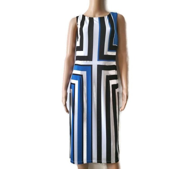Maggy London Womens Stripe Printed Sleeveless Sheath Jersey Midi Dress Sz 10 NWT - Picture 5 of 14